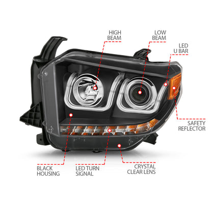Headlight Set Projector Clear Lens Black Housing Pair W/U-Bar/DRL Toyota Tundra 2014-2015 AnzoUSA-6