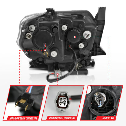 Headlight Set Projector Clear Lens Black Housing Pair W/U-Bar/DRL Toyota Tundra 2014-2015 AnzoUSA-7