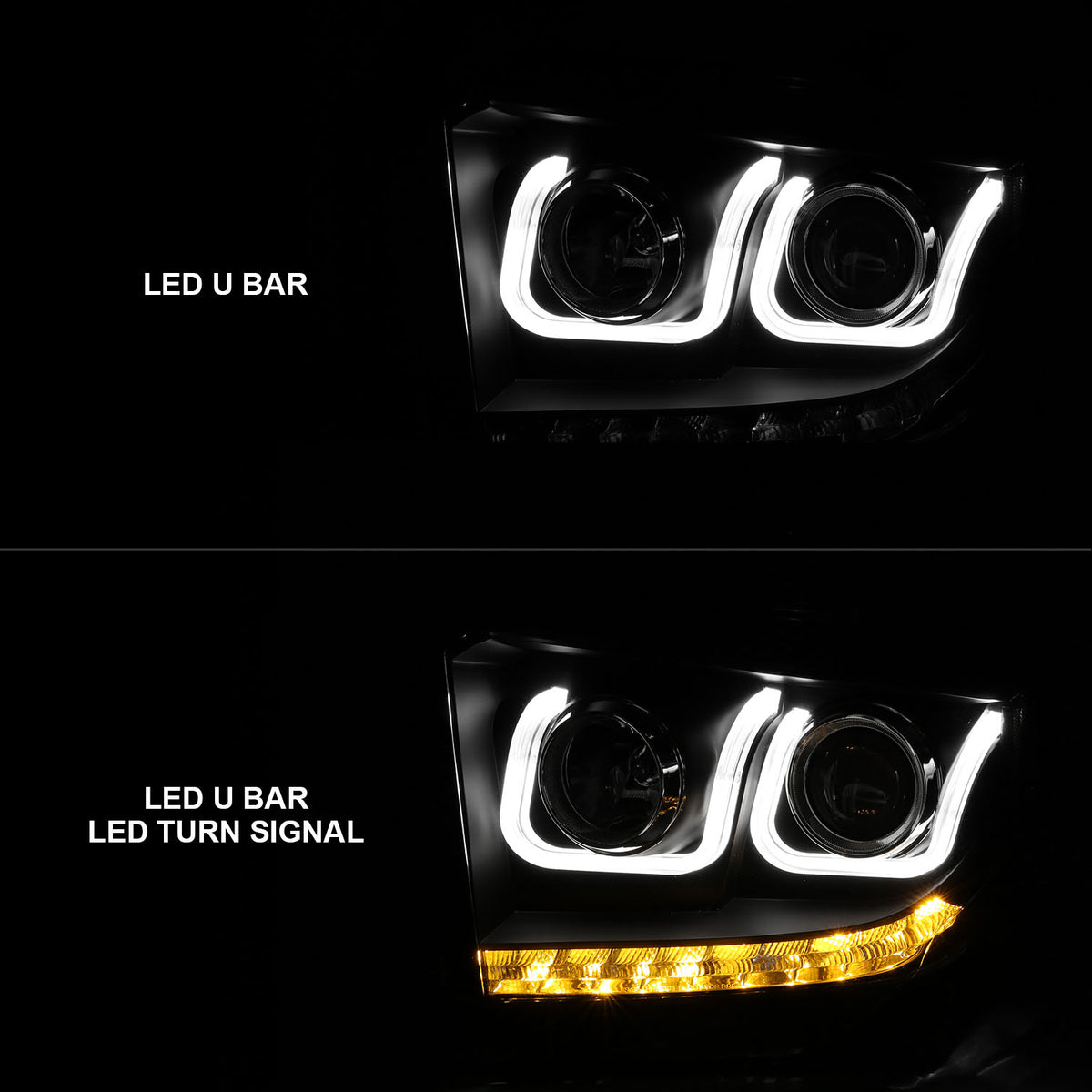 Headlight Set Projector Clear Lens Black Housing Pair W/U-Bar/DRL Toyota Tundra 2014-2015 AnzoUSA-8