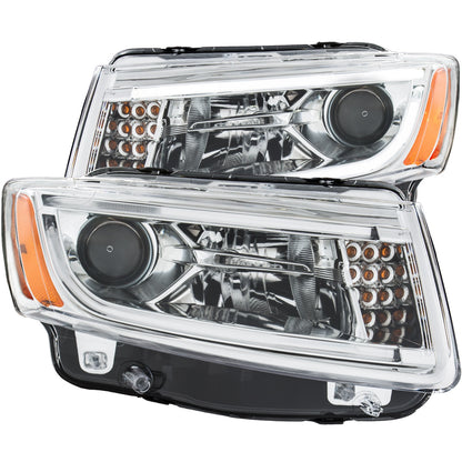 Headlight Set Projector Clear Lens Chrome Housing Pair W/Plank Style Design Jeep Grand Cherokee 2014-2016 AnzoUSA