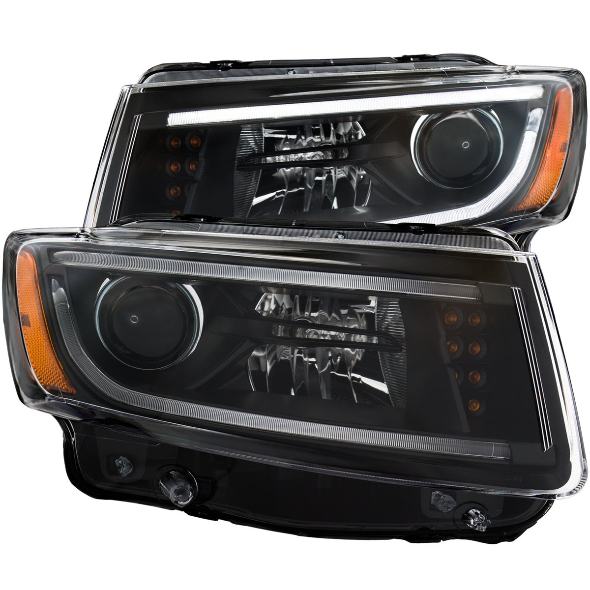 Headlight Set Projector Clear Lens Black Housing Pair W/Plank Style Design Jeep Grand Cherokee 2014-2016 AnzoUSA
