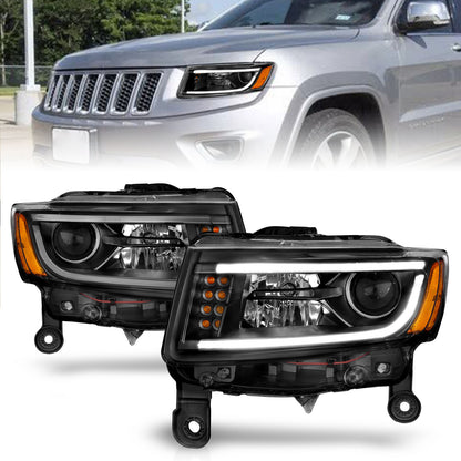 Headlight Set Projector Clear Lens Black Housing Pair W/Plank Style Design Jeep Grand Cherokee 2014-2016 AnzoUSA-3