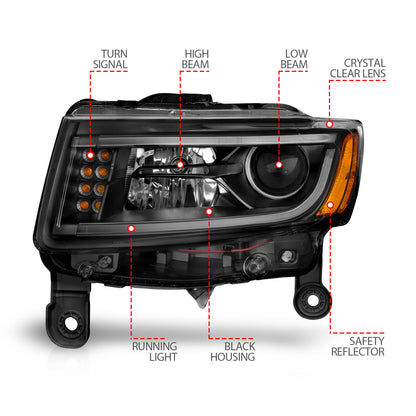 Headlight Set Projector Clear Lens Black Housing Pair W/Plank Style Design Jeep Grand Cherokee 2014-2016 AnzoUSA-6