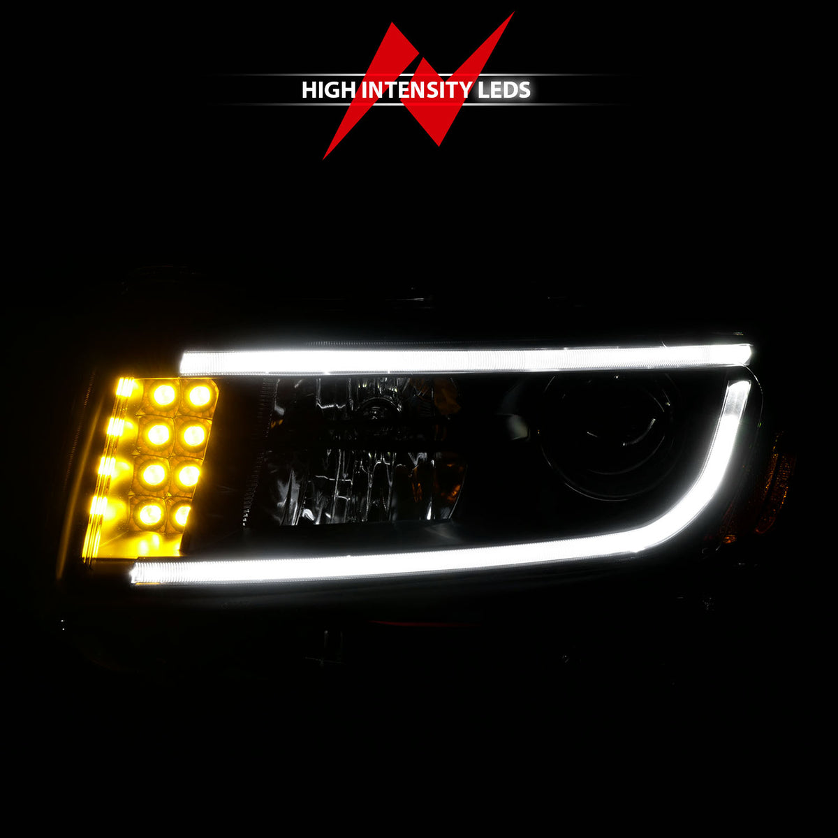 Headlight Set Projector Clear Lens Black Housing Pair W/Plank Style Design Jeep Grand Cherokee 2014-2016 AnzoUSA-8