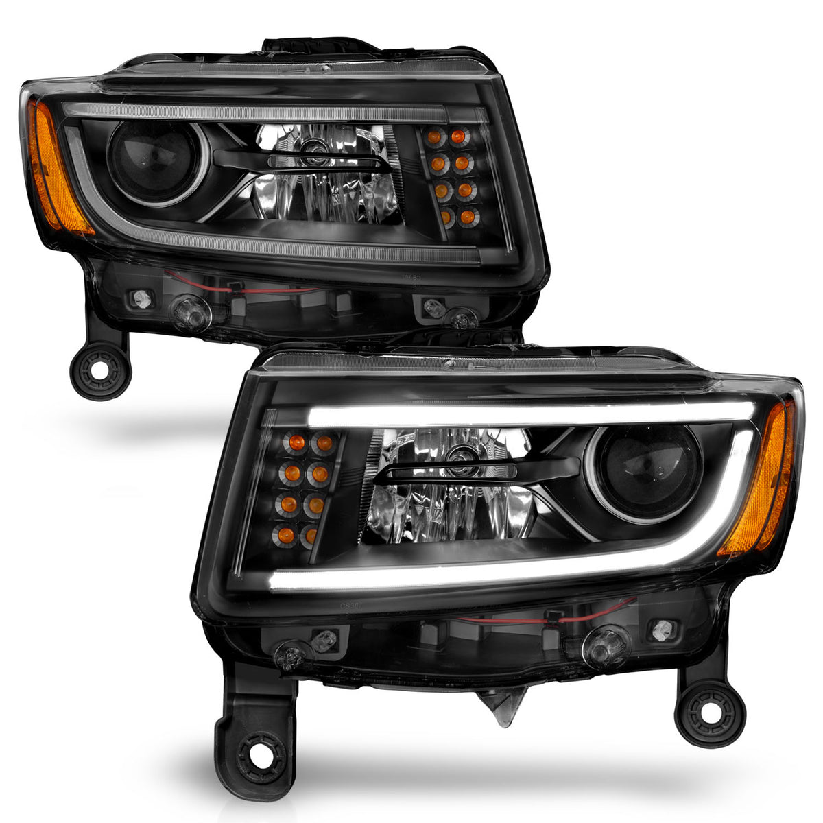 Headlight Set Projector Clear Lens Black Housing Pair W/Plank Style Design Jeep Grand Cherokee 2014-2016 AnzoUSA-9