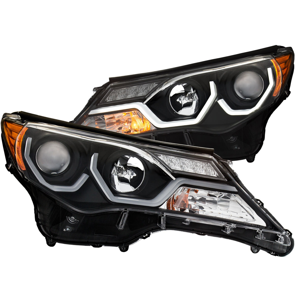 Headlight Set Projector Clear Lens Black Housing Pair W/Plank Style Design Toyota RAV4 2013-2015 AnzoUSA