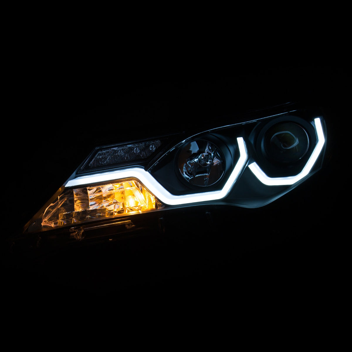 Headlight Set Projector Clear Lens Black Housing Pair W/Plank Style Design Toyota RAV4 2013-2015 AnzoUSA-2