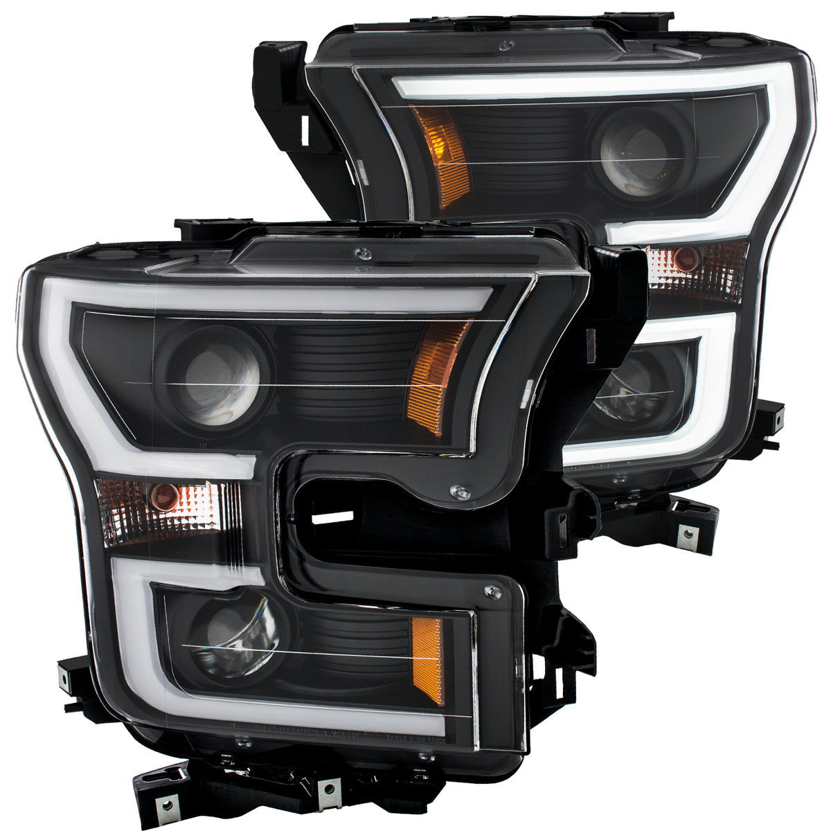 Headlight Set Projector Amber Lens Black Housing Pair W/Plank Style Design Ford F-150 2015-2017 AnzoUSA