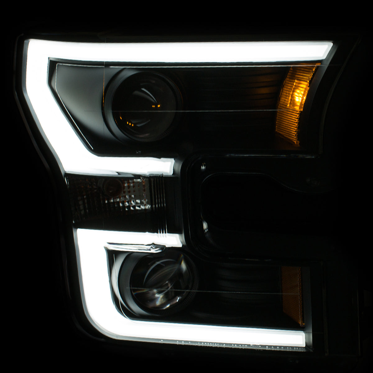 Headlight Set Projector Amber Lens Black Housing Pair W/Plank Style Design Ford F-150 2015-2017 AnzoUSA-2