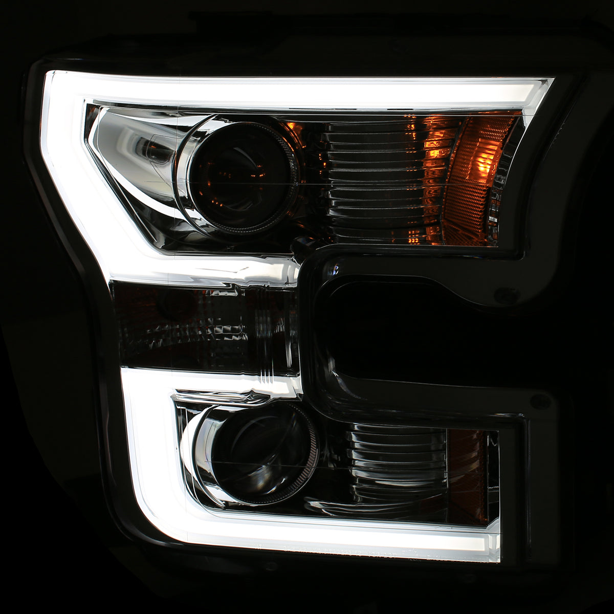 Headlight Set Projector Amber Lens Chrome Housing Pair W/Plank Style Design Ford F-150 2015-2017 AnzoUSA-2