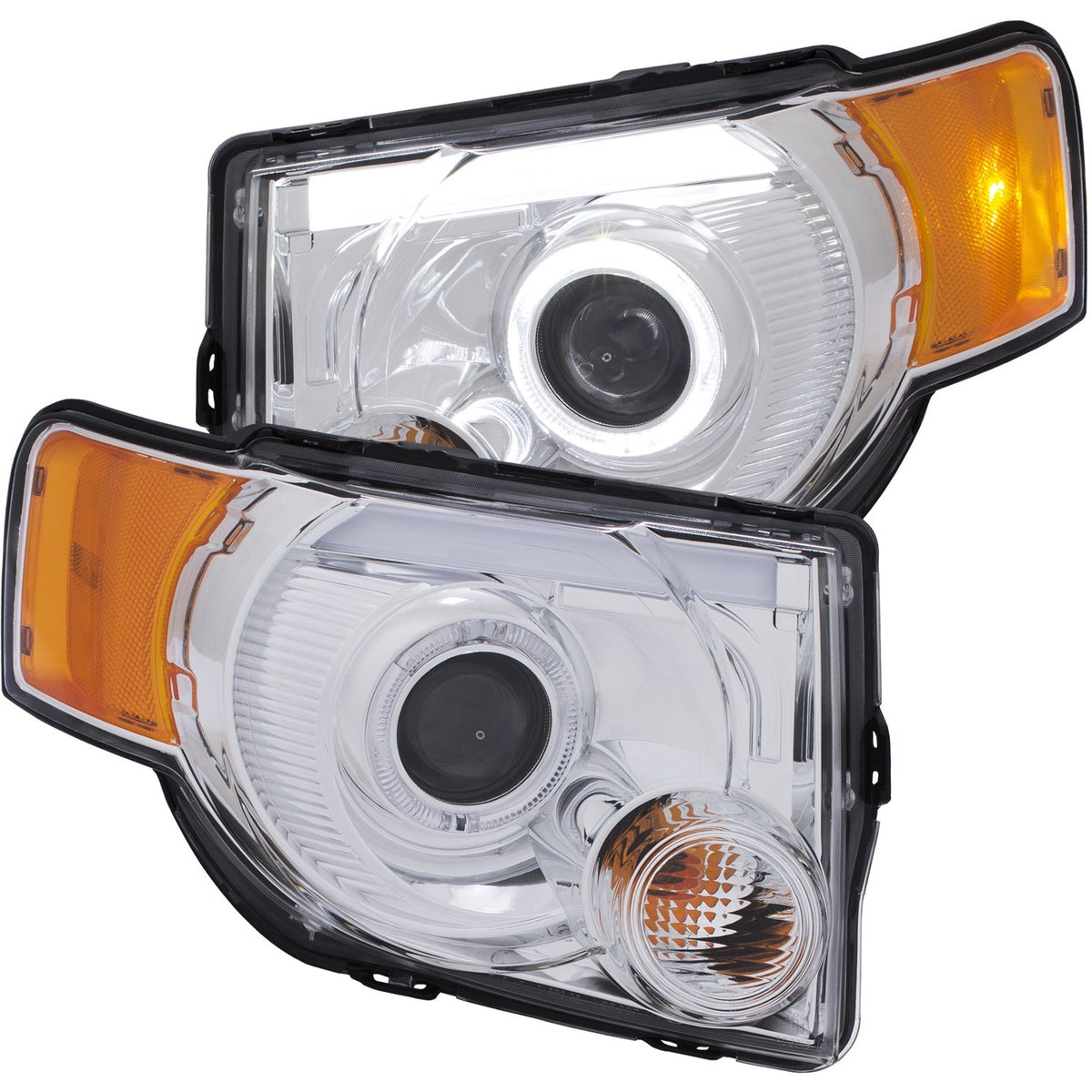 Headlight Set Projector Clear Lens Plank Style Black Housing W/Chrome/Amber Trim Pair Ford Escape 2008-2012 AnzoUSA