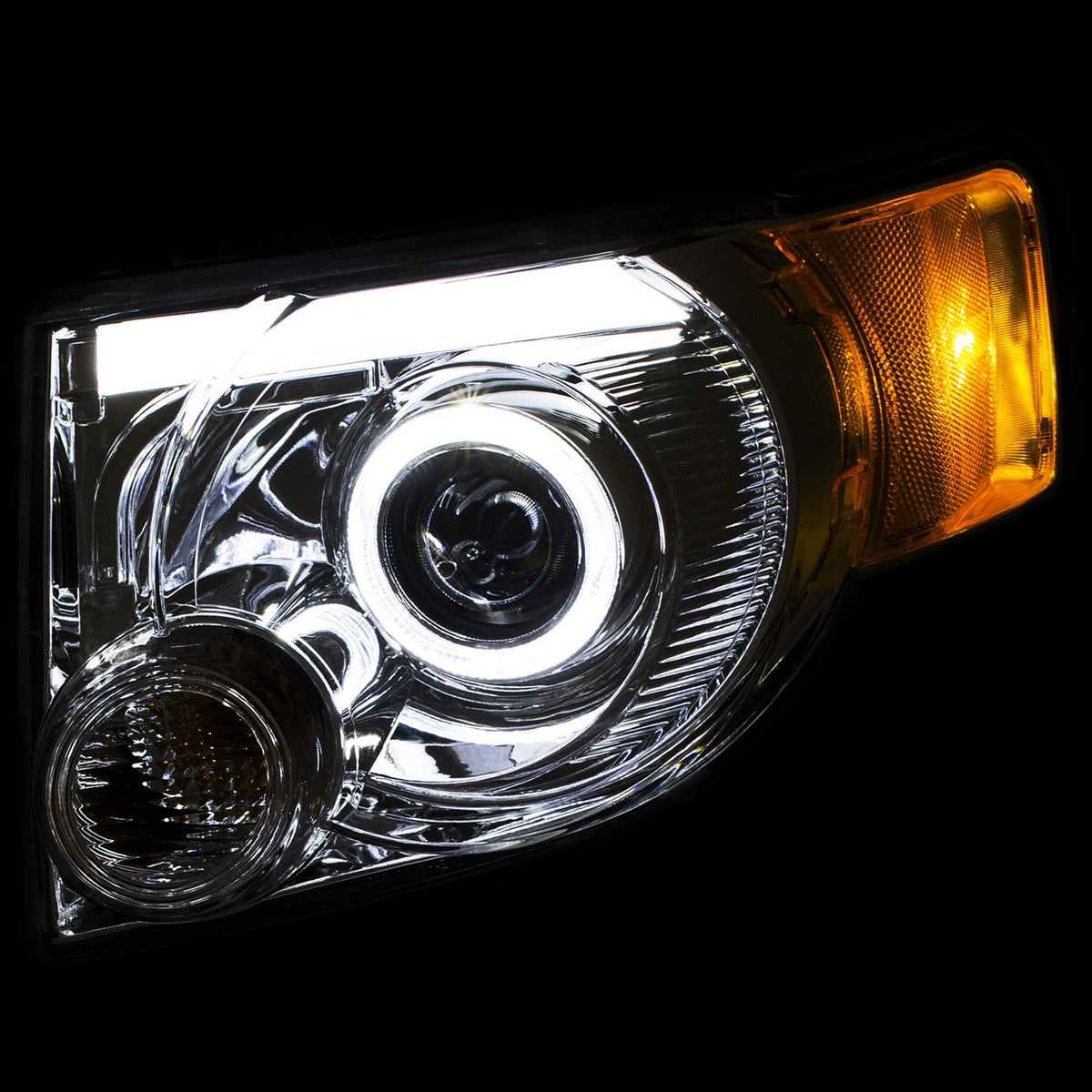 Headlight Set Projector Clear Lens Plank Style Black Housing W/Chrome/Amber Trim Pair Ford Escape 2008-2012 AnzoUSA-2