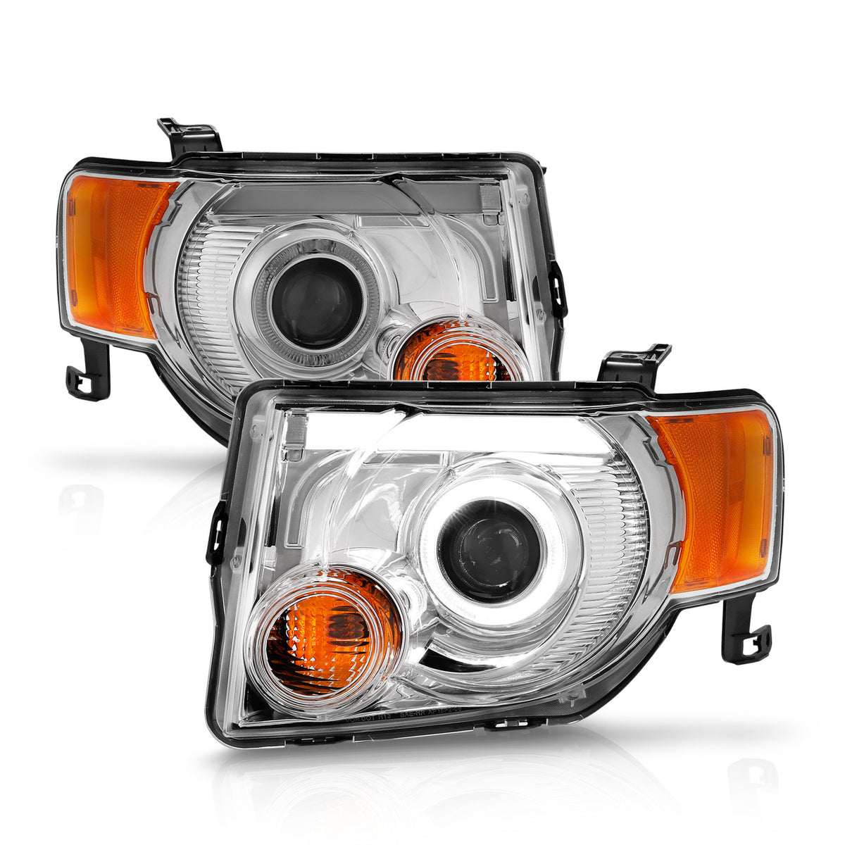 Headlight Set Projector Clear Lens Plank Style Black Housing W/Chrome/Amber Trim Pair Ford Escape 2008-2012 AnzoUSA-4