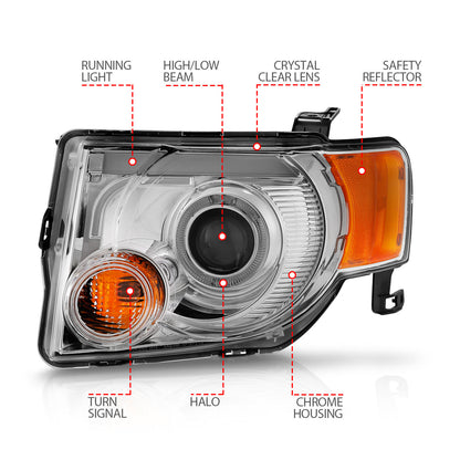 Headlight Set Projector Clear Lens Plank Style Black Housing W/Chrome/Amber Trim Pair Ford Escape 2008-2012 AnzoUSA-6