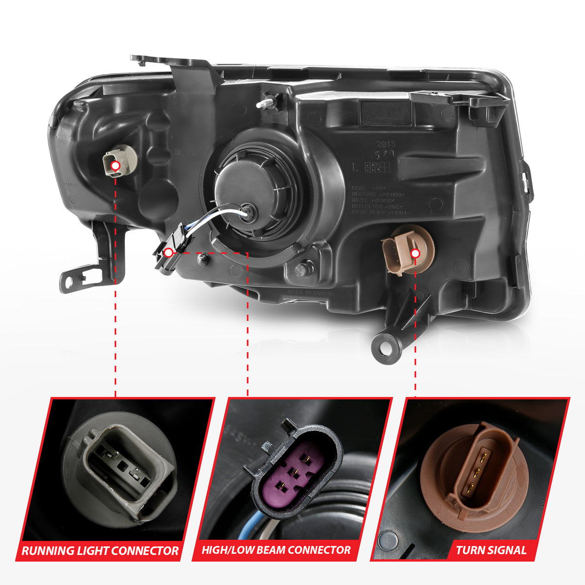 Headlight Set Projector Clear Lens Plank Style Black Housing W/Chrome/Amber Trim Pair Ford Escape 2008-2012 AnzoUSA-7