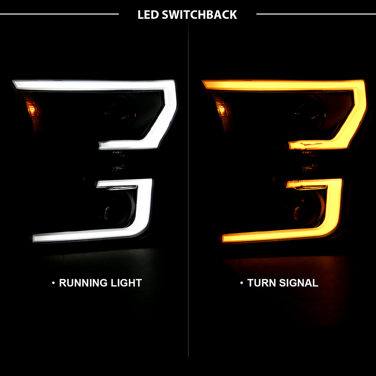 Projector Headlights W/ Plank Style Switchback Black W/ Amber Ford F-150 2015-2017 AnzoUSA-1