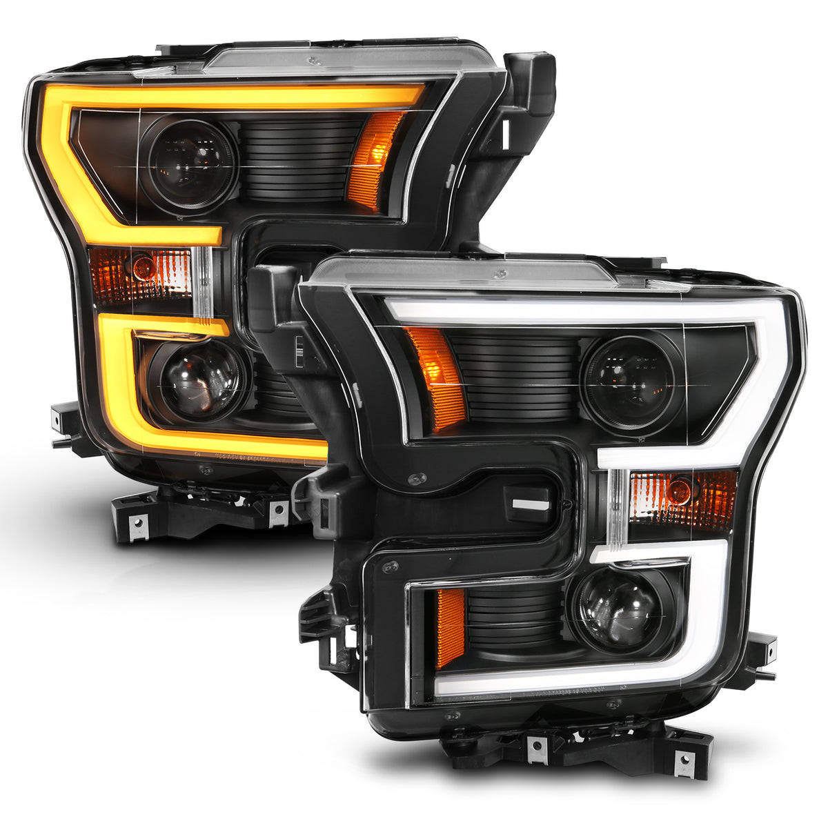 Projector Headlights W/ Plank Style Switchback Black W/ Amber Ford F-150 2015-2017 AnzoUSA-6