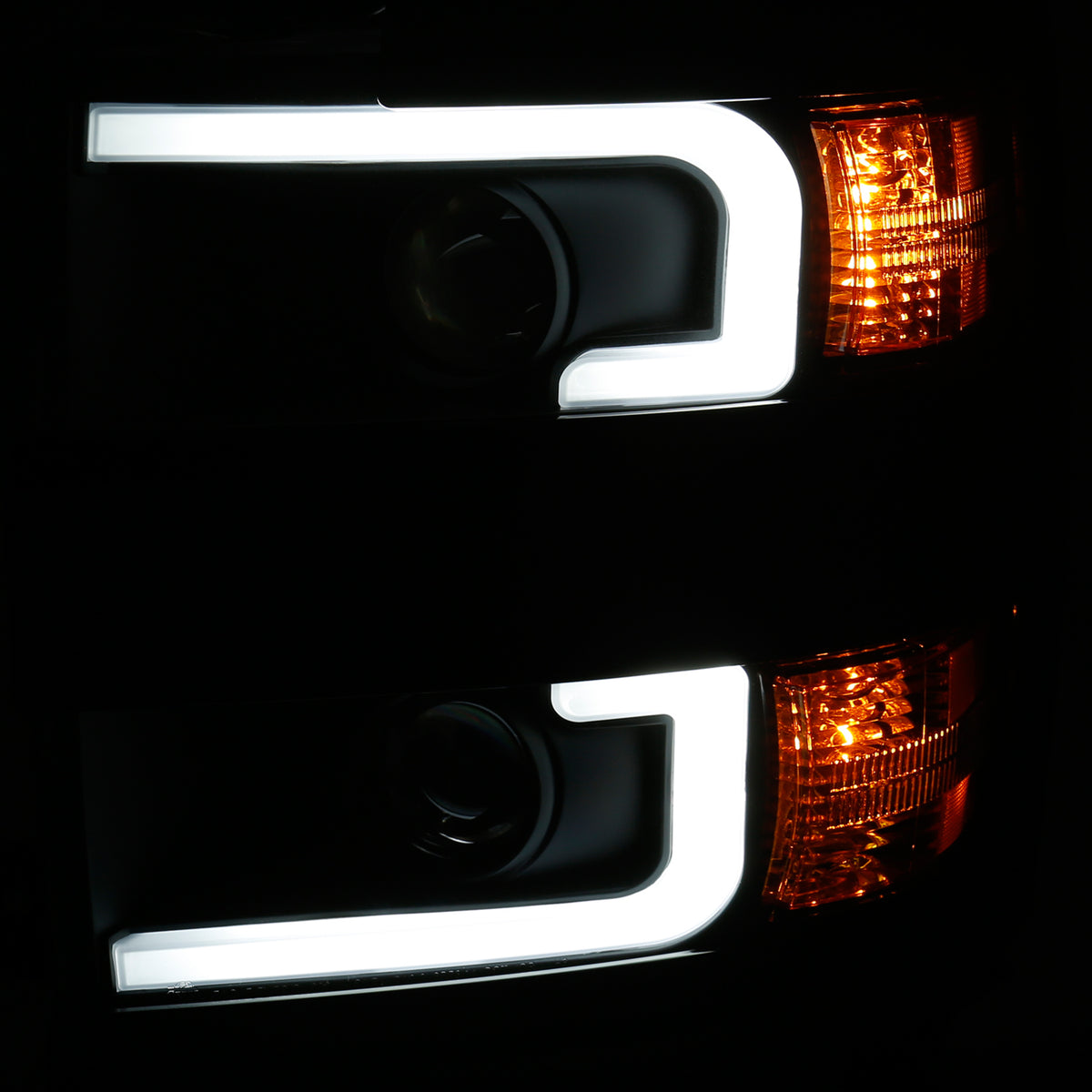 Headlight Set Projector Clear Lens Plank Style Black Housing W/Amber Black Trim Pair Chevrolet Silverado 2500 HD/3500 HD 2015-2019 AnzoUSA-2