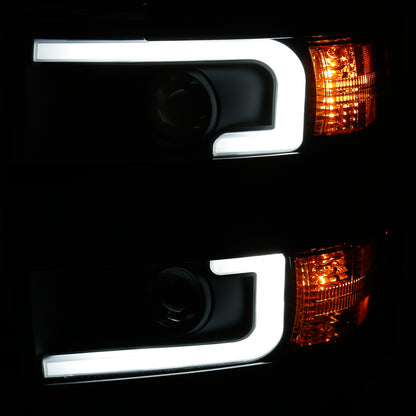 Headlight Set Projector Clear Lens Plank Style Black Housing W/Amber Black Trim Pair Chevrolet Silverado 2500 HD/3500 HD 2015-2019 AnzoUSA-2
