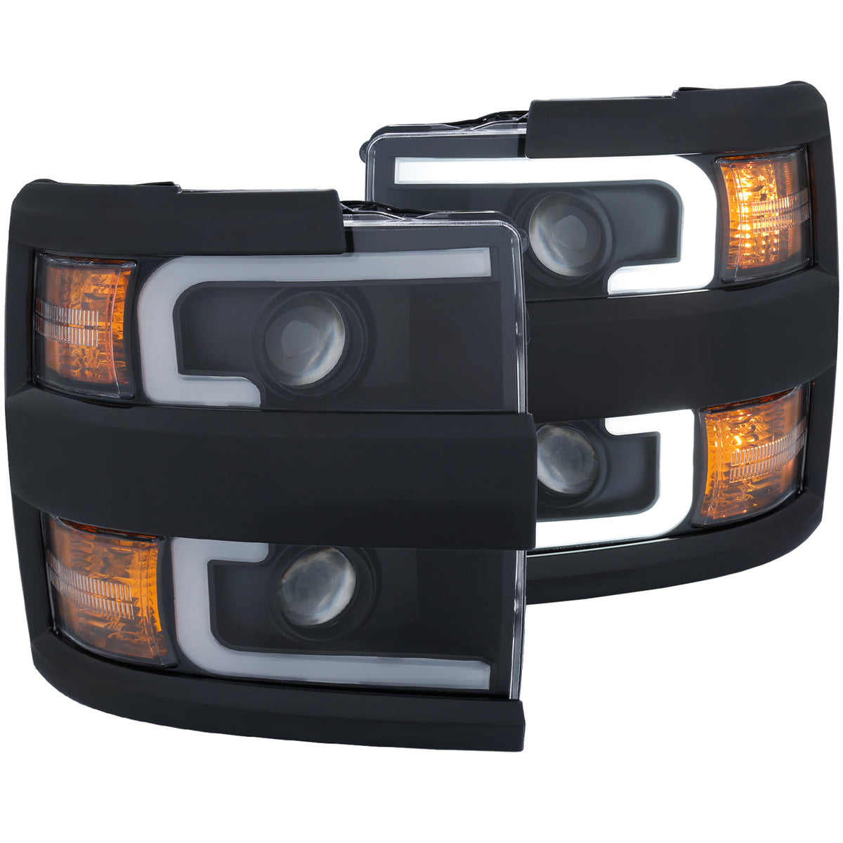 Headlight Set Projector Clear Lens Plank Style Switchback Black Housing Black Trim Pair Chevrolet Silverado 2500 HD/3500 HD 2015-2019 AnzoUSA-7