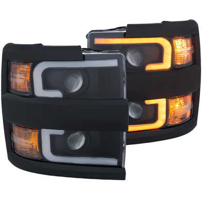 Headlight Set Projector Clear Lens Plank Style Switchback Black Housing Black Trim Pair Chevrolet Silverado 2500 HD/3500 HD 2015-2019 AnzoUSA-11