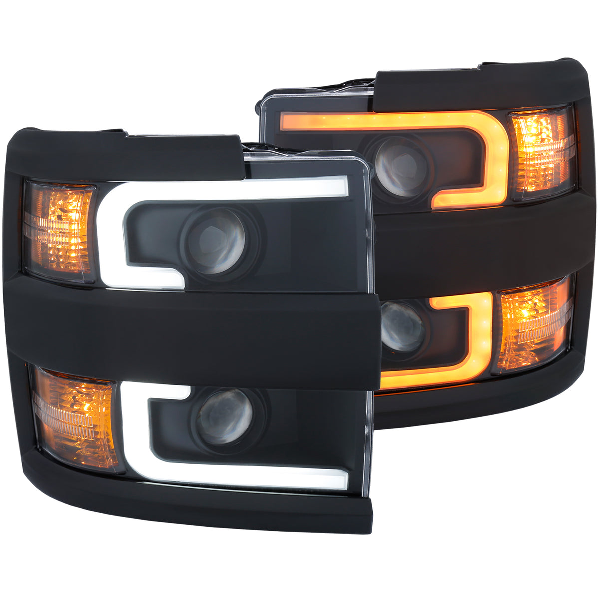 Headlight Set Projector Clear Lens Plank Style Switchback Black Housing Black Trim Pair Chevrolet Silverado 2500 HD/3500 HD 2015-2019 AnzoUSA-12