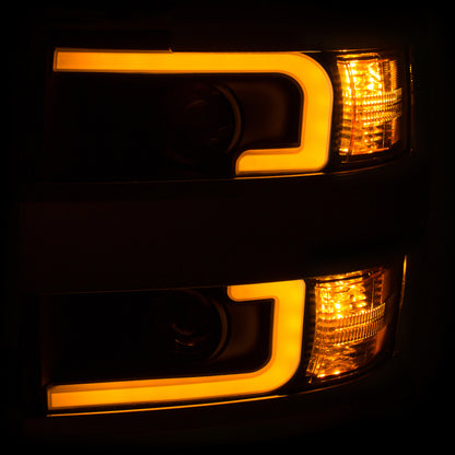 Headlight Set Projector Clear Lens Plank Style Switchback Black Housing Black Trim Pair Chevrolet Silverado 2500 HD/3500 HD 2015-2019 AnzoUSA-3
