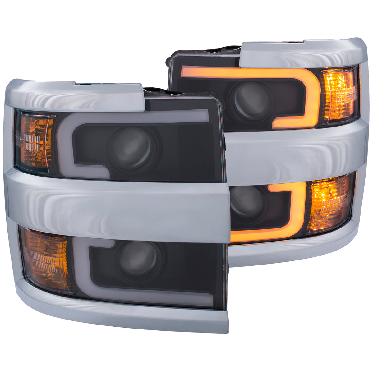 Headlight Set Projector Clear Lens Plank Style Switchback Black Housing Black Trim Pair Chevrolet Silverado 2500 HD/3500 HD 2015-2019 AnzoUSA-4