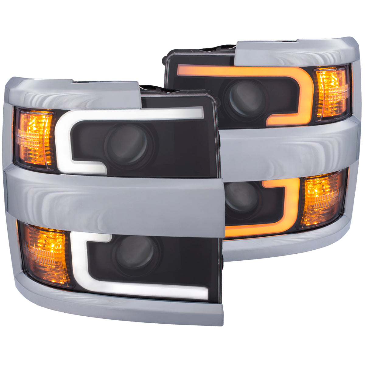 Headlight Set Projector Clear Lens Plank Style Switchback Black Housing Black Trim Pair Chevrolet Silverado 2500 HD/3500 HD 2015-2019 AnzoUSA-5