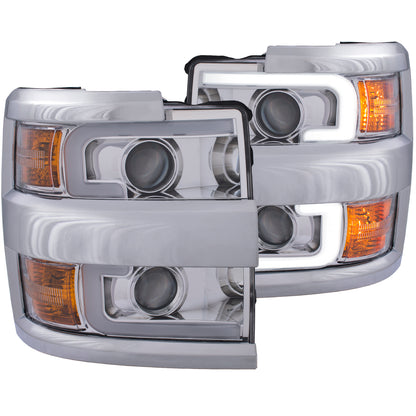 Headlight Set Projector Clear Lens Plank Style Switchback Chrome Housing W/Amber Black Trim Pair Chevrolet Silverado 2500 HD/3500 HD 2015-2019 AnzoUSA