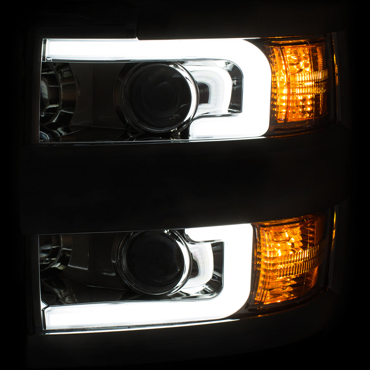 Headlight Set Projector Clear Lens Plank Style Switchback Chrome Housing W/Amber Black Trim Pair Chevrolet Silverado 2500 HD/3500 HD 2015-2019 AnzoUSA-2