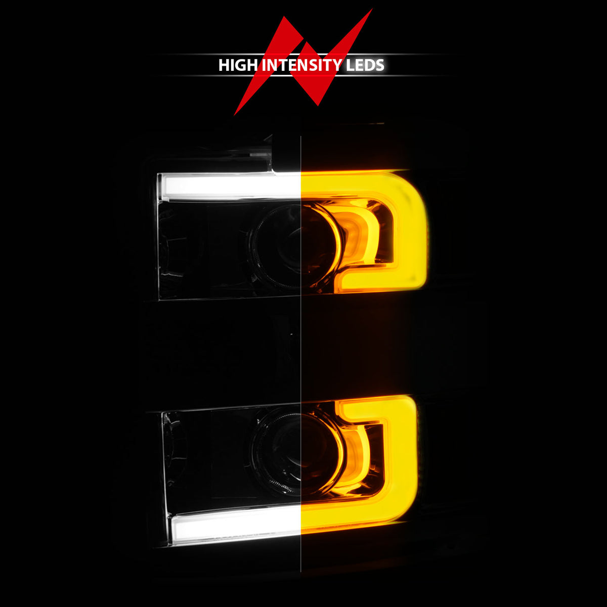 Headlight Set Projector Clear Lens Plank Style Switchback Chrome Housing W/Amber Black Trim Pair Chevrolet Silverado 2500 HD/3500 HD 2015-2019 AnzoUSA-11