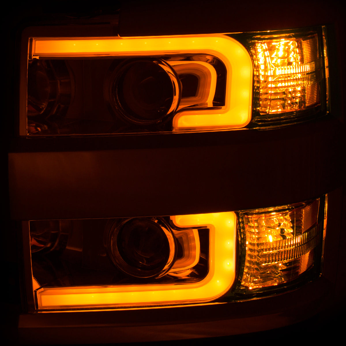 Headlight Set Projector Clear Lens Plank Style Switchback Chrome Housing W/Amber Black Trim Pair Chevrolet Silverado 2500 HD/3500 HD 2015-2019 AnzoUSA-3