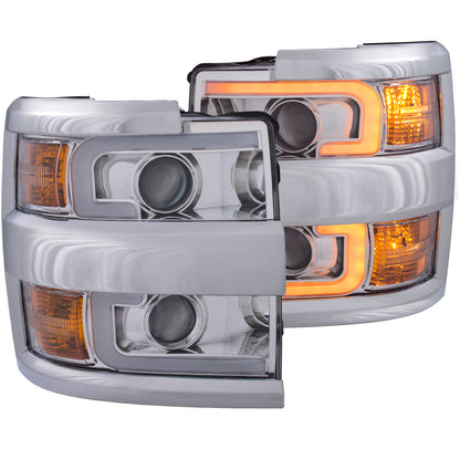 Headlight Set Projector Clear Lens Plank Style Switchback Chrome Housing W/Amber Black Trim Pair Chevrolet Silverado 2500 HD/3500 HD 2015-2019 AnzoUSA-4