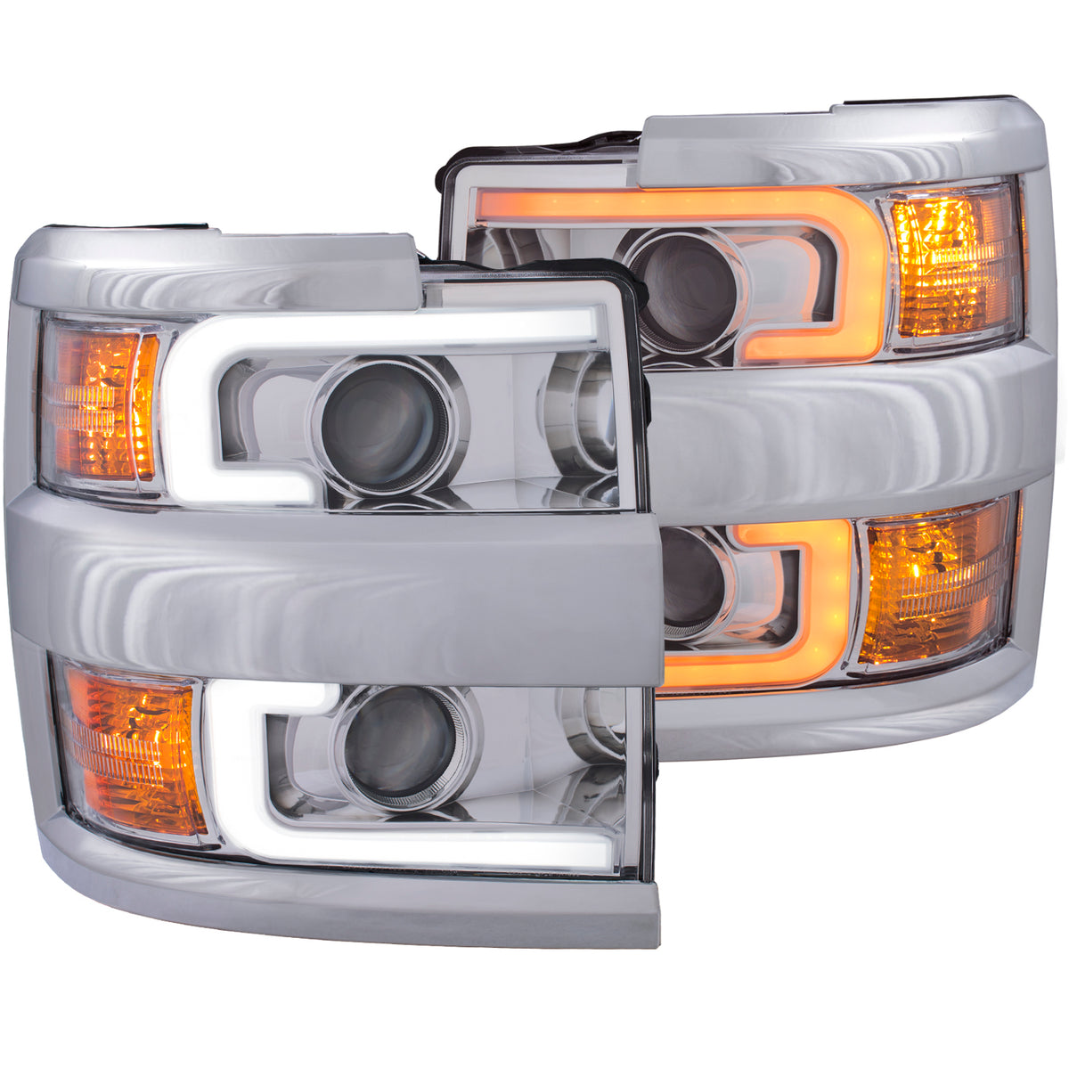 Headlight Set Projector Clear Lens Plank Style Switchback Chrome Housing W/Amber Black Trim Pair Chevrolet Silverado 2500 HD/3500 HD 2015-2019 AnzoUSA-5