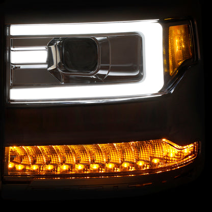 Headlight Set Projector Clear Lens Chrome Housing Pair W/Plank Style Design W/Amber W/O HID Kits Chevrolet Silverado 1500 2016-2018 AnzoUSA-2