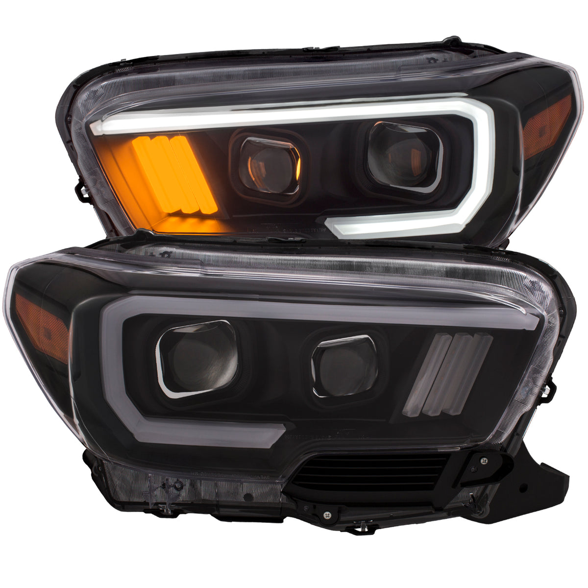 Projector Headlights W/ Plank Style Black W/ Amber Toyota Tacoma 2016-2023 AnzoUSA