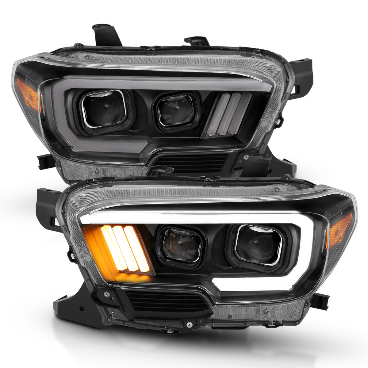 Projector Headlights W/ Plank Style Design Black/Amber W/ DRL Toyota Tacoma 2016-2023 AnzoUSA