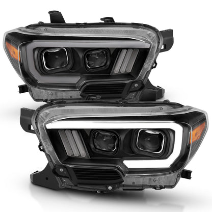 Projector Headlights W/ Plank Style Design Black/Amber W/ DRL Toyota Tacoma 2016-2023 AnzoUSA-1