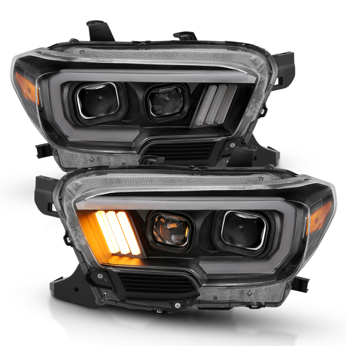 Projector Headlights W/ Plank Style Design Black/Amber W/ DRL Toyota Tacoma 2016-2023 AnzoUSA-2