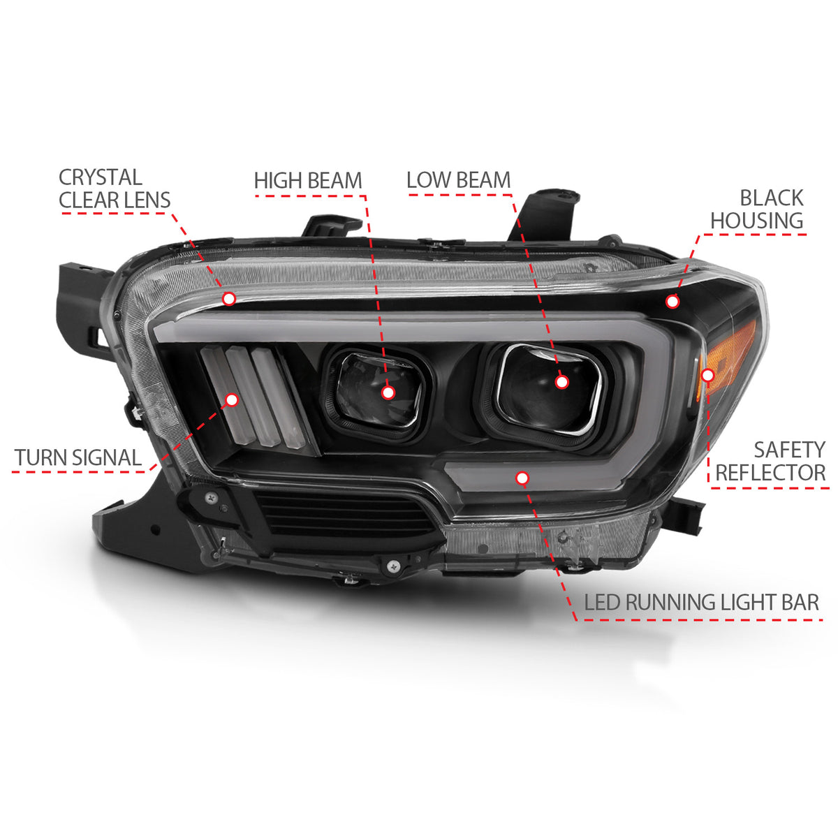 Projector Headlights W/ Plank Style Design Black/Amber W/ DRL Toyota Tacoma 2016-2023 AnzoUSA-4