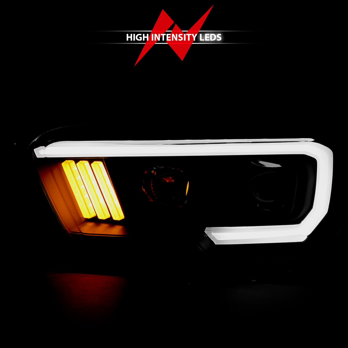 Projector Headlights W/ Plank Style Design Black/Amber W/ DRL Toyota Tacoma 2016-2023 AnzoUSA-6