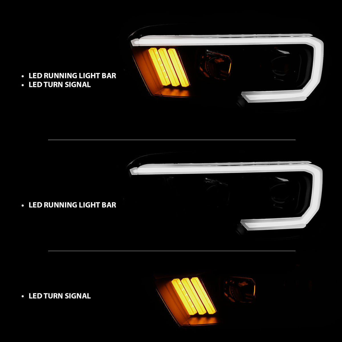 Projector Headlights W/ Plank Style Design Black/Amber W/ DRL Toyota Tacoma 2016-2023 AnzoUSA-7