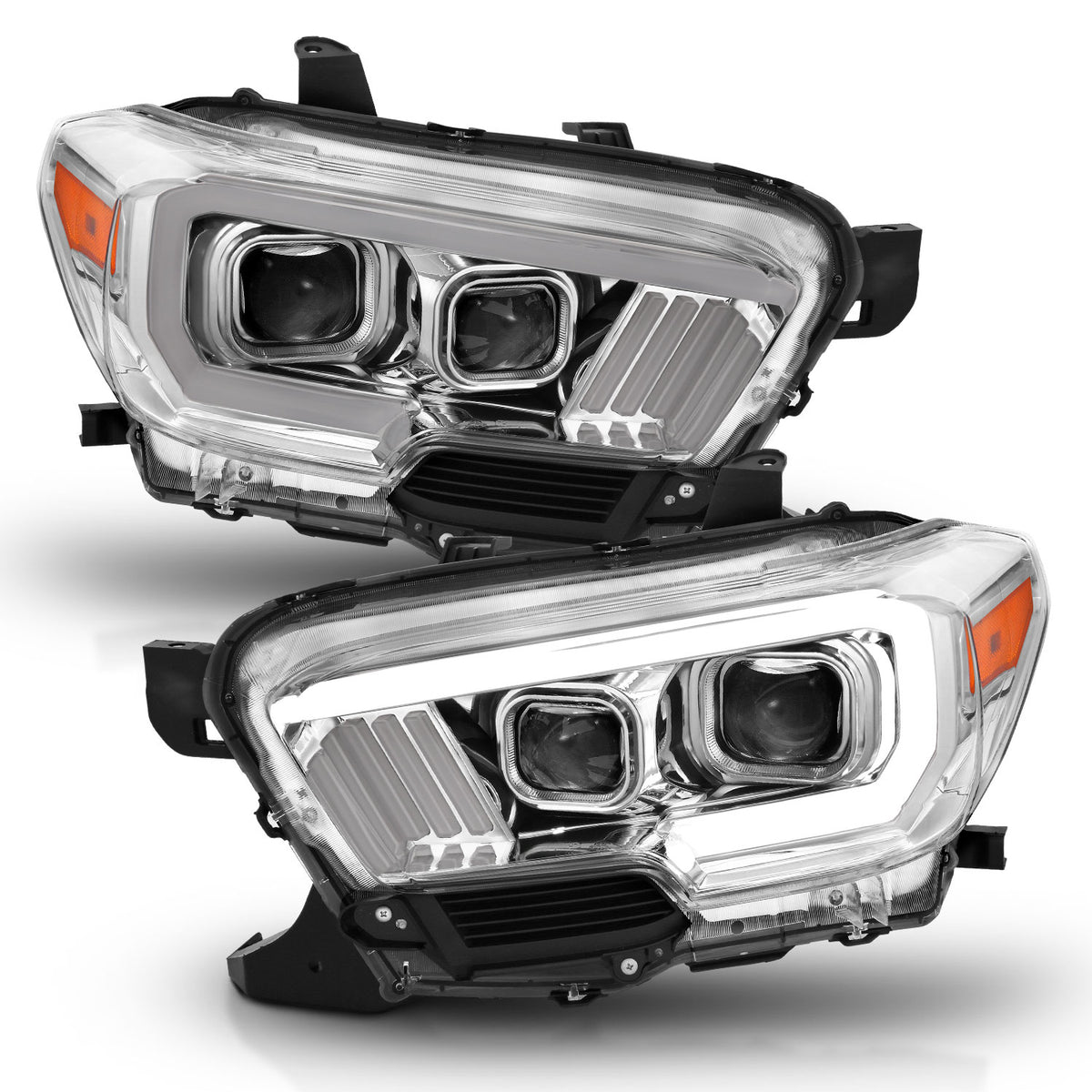 Projector Headlights W/ Plank Style Design Chrome/Amber W/ DRL Toyota Tacoma 2016-2022 AnzoUSA-1