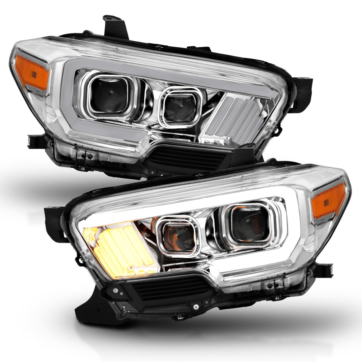 Projector Headlights W/ Plank Style Design Chrome/Amber W/ DRL Toyota Tacoma 2016-2022 AnzoUSA-2
