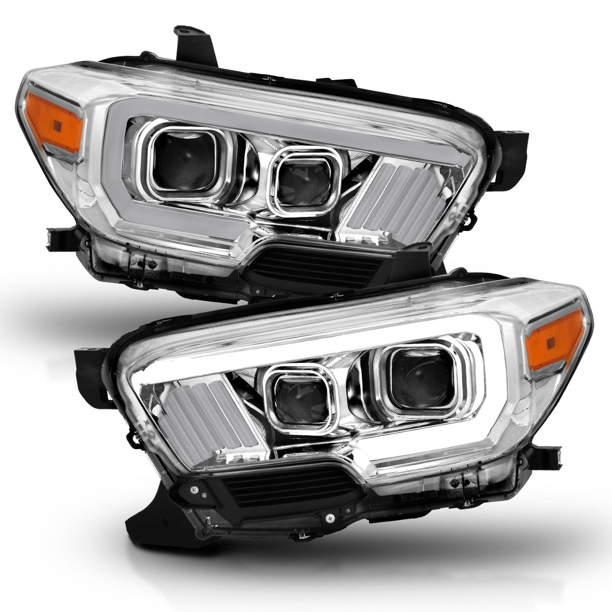 Projector Headlights W/ Plank Style Design Chrome/Amber W/ DRL Toyota Tacoma 2016-2022 AnzoUSA-3