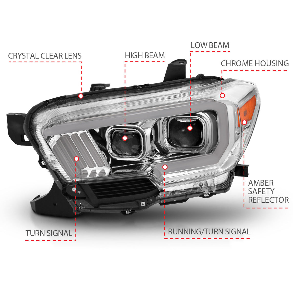 Projector Headlights W/ Plank Style Design Chrome/Amber W/ DRL Toyota Tacoma 2016-2022 AnzoUSA-5