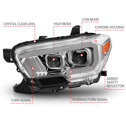 Projector Headlights W/ Plank Style Design Chrome/Amber W/ DRL Toyota Tacoma 2016-2022 AnzoUSA-5