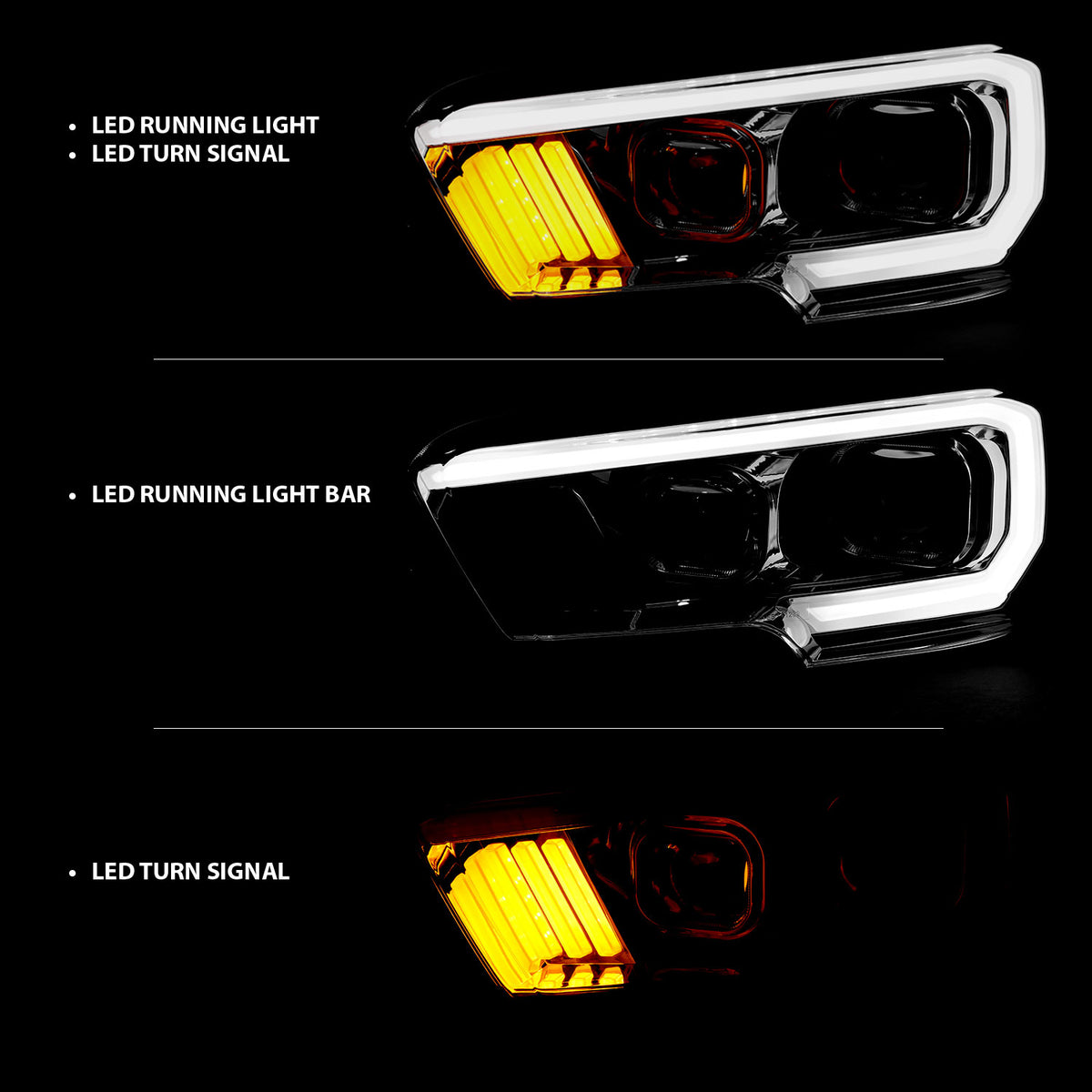 Projector Headlights W/ Plank Style Design Chrome/Amber W/ DRL Toyota Tacoma 2016-2022 AnzoUSA-8