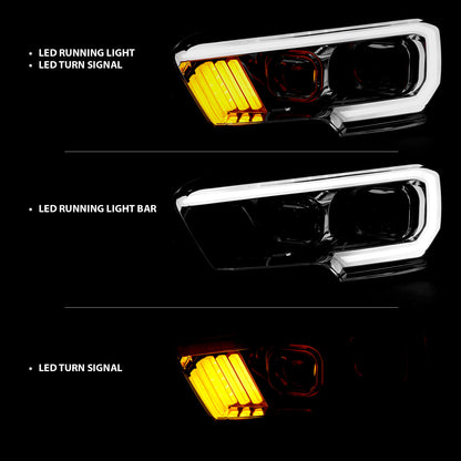 Projector Headlights W/ Plank Style Design Chrome/Amber W/ DRL Toyota Tacoma 2016-2022 AnzoUSA-8